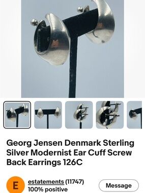 Georg Jensen Mid Century Modern Sterling Hoop Earrings - Model Number 126 B